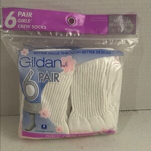 Gildan Girls' White Crew Socks - 6 Pack